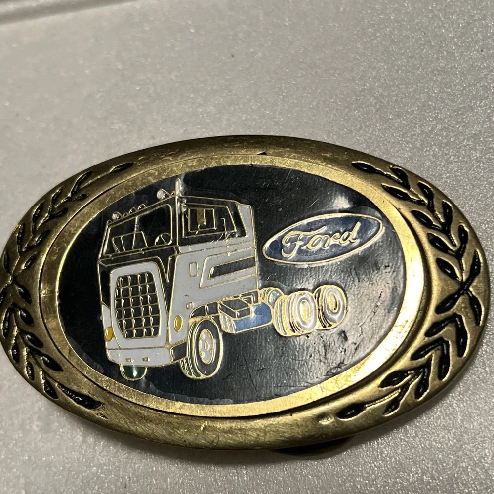 Vintage 1980s Ford Cab Over Truck Advertisement Belt Buckle Solid Brass B13